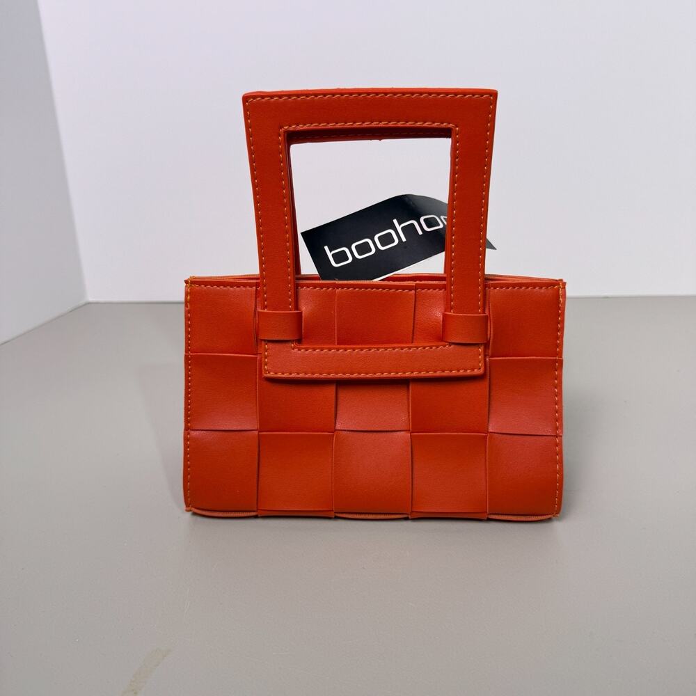 NWT Boohoo Woven Mini Grab Bag Orange Faux Leather Top Handle Purse QDAAF1111622